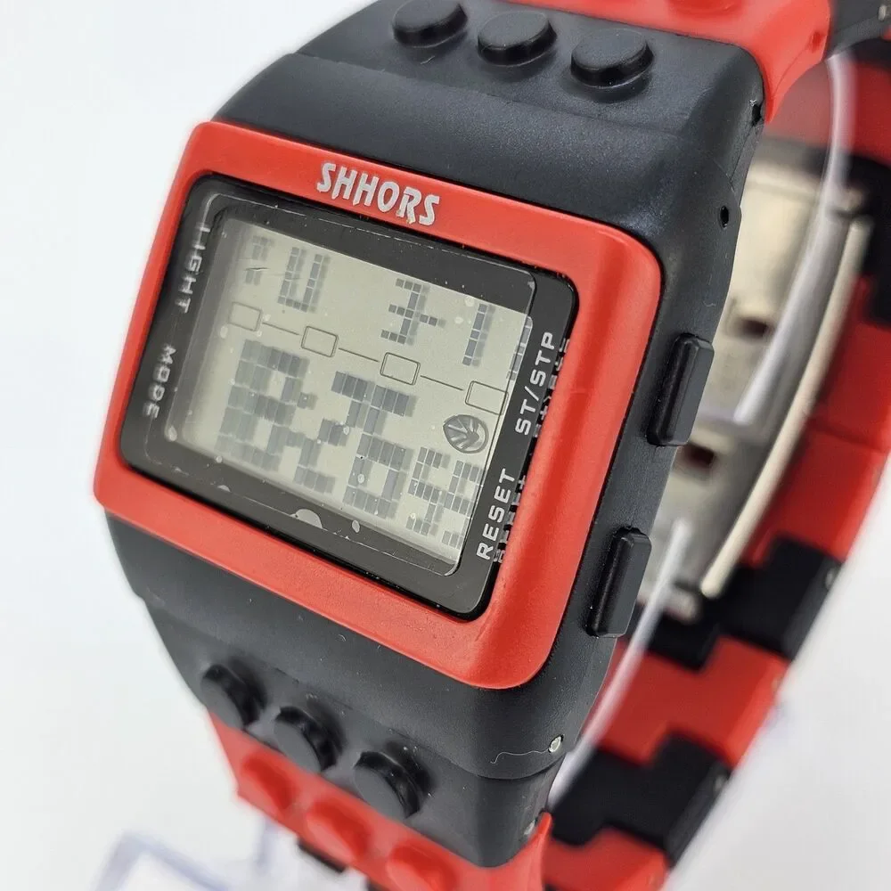 SHHORS Men's Watch‎ 43MM Red Black Building Block Lego Digital 7